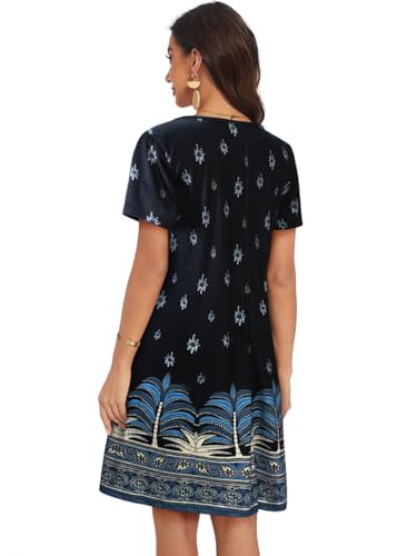 Image of My Sky Summer Dresses for Women 2026 Casual Short Sleeves Tshirt Flowy Beach Plus Size Sundress with Pockets