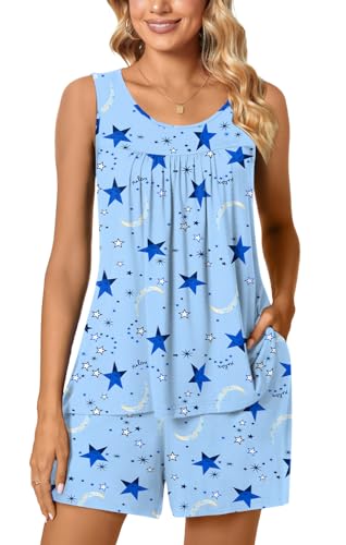 Image of POPYOUNG Pajama Set for Women Summer 2 Piece Lounge Shorts Sets Sleepwear