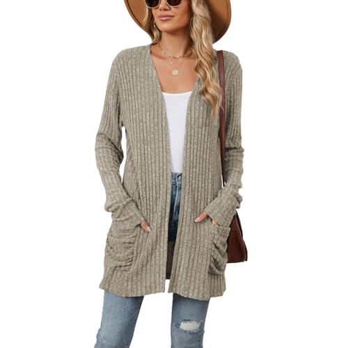 HBQ Womens Oversized Open Front Cardigans Sweater Ribbed Knit Cardigan Sweater Thin Outerwear Coats with Pockets