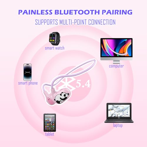 Seflorgo Latest Bluetooth V5.4 Kids Headphones - Cute Panda Open Ear Headphones with Mic for School Tablet Car Trip, Safe 85db Volume Limit Protect Children Hearing for Boys and Girls (Pink) - Image 6