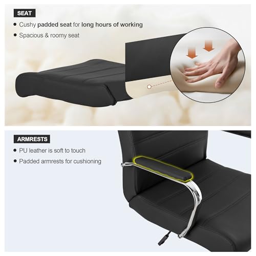 BOWTHY Office Desk Chair,Modern Leather Conference Room Chairs,High Back Ergonomic Home ofiice Chair,Adjustable Height Swivel Executive Computer Chair with Padded Seat and Armrest (Black) - Thumbnail 5