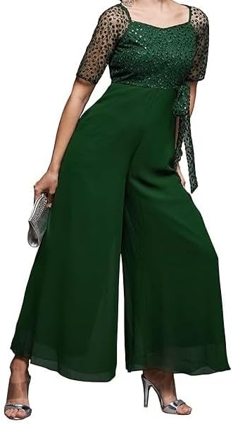 Women's Lace Jumpsuit, Floral, V-Neck with Belt, Flutter Sleeves, Wide Leg