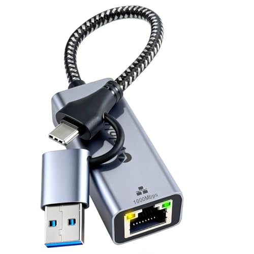 Image of Ethernet to USB Adapter, 1Gbps USB to RJ45 Gigabit LAN, USB 3.0 Ethernet Adapter Compatibility 10 /100 /1000Mbps. Compatible with Laptops, PC, Mac OS, Linux and More