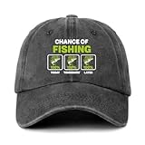 GOSJINNK Funny Fishing Distressed Washed Black Baseball Hat Chance of Fishing Printed Cotton Adjustable Baseball Cap for Men Women Trendy Birthday Gifts for Dad Husband Grandpa Fishing Lover Friend