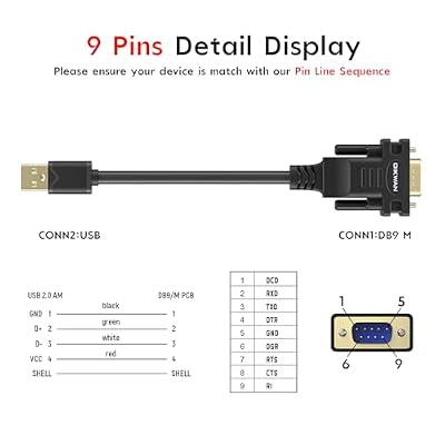 USB to RS232 Serial DB9 Male Cable, 2-Pack