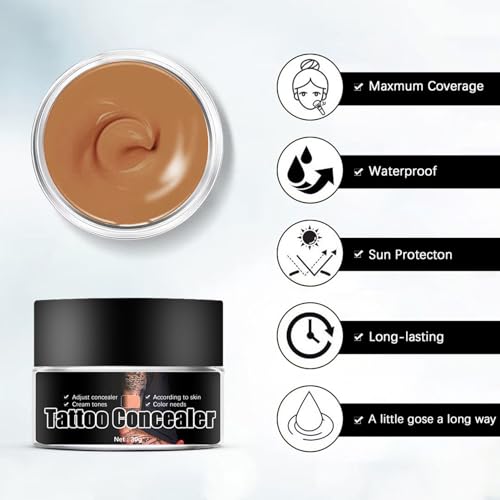 Tattoo Concealer, 2x30ml Waterproof Makeup to Cover Dark Spots, Scars, Vitiligo and More, for Body and Legs, Men and Women (Dark Color) - Thumbnail 3