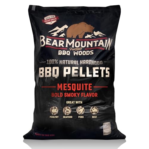 Bear Mountain All Natural Wood Pellets for Smoker Grill & BBQ 40 Lbs Mesquite - Premium Hardwood Barbecue Pellets for Indoor and Outdoor Grilling