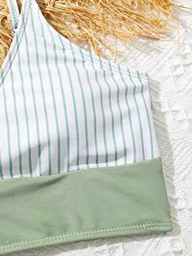 Milumia Girl's Two Piece Swimsuit Striped Wrap V Neck Spaghetti Strap Bikini Set4