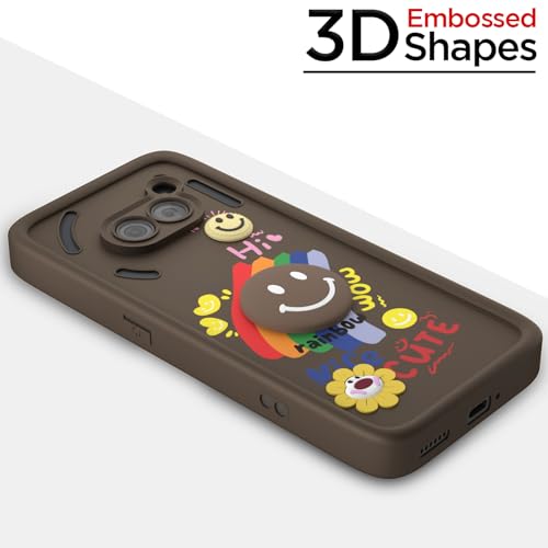 Image of Pikkme Back Cover for Nothing Phone 2A / 2A Plus | Soft Silicone| Cute Rainbow Smile & 3D Cartoon Flower Design | Shockproof Raised Camera Protection Bumper Case (Brown)