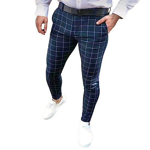 Men''s Casual Pants – Mens Fashion Casual Loose Plaid Zipper Pantalons Pantalons Loose Large Size Leisure Straight Pants (Navy, XL)