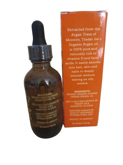 TRADER JOES 100% Organic ARGAN OIL 1.7 Oz - A Lightweight Oil That Moisturizes Skin, Hair and Nails Naturally