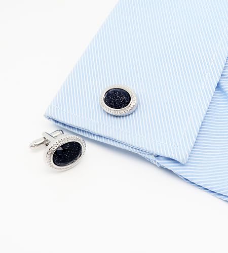 Mancuernillas ovaladas azul Blue Goldstone para hombre miniatura 3
