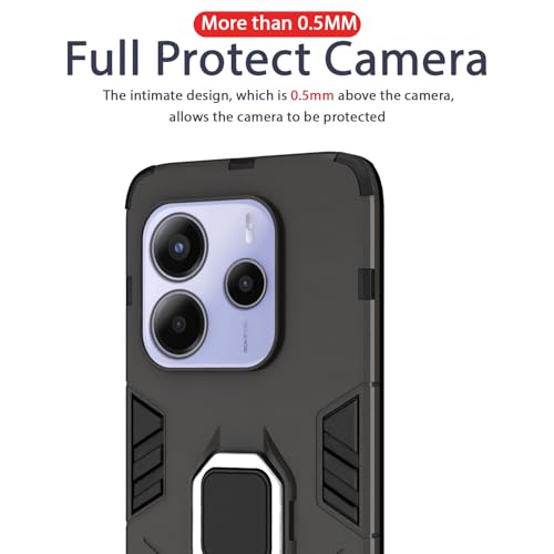 Image of Pikkme D5 Tough Armor Bumper Case | 360 Protection Case | Ring Holder Stand Back Cover for Redmi Note 14 5G (Black)