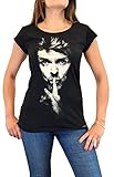 Camiseta de color: Negro David Bowie Faces T-Shirt Mujer Made IN Italy Impresión del Manual de la Pantalla de Agua (L Mujer)