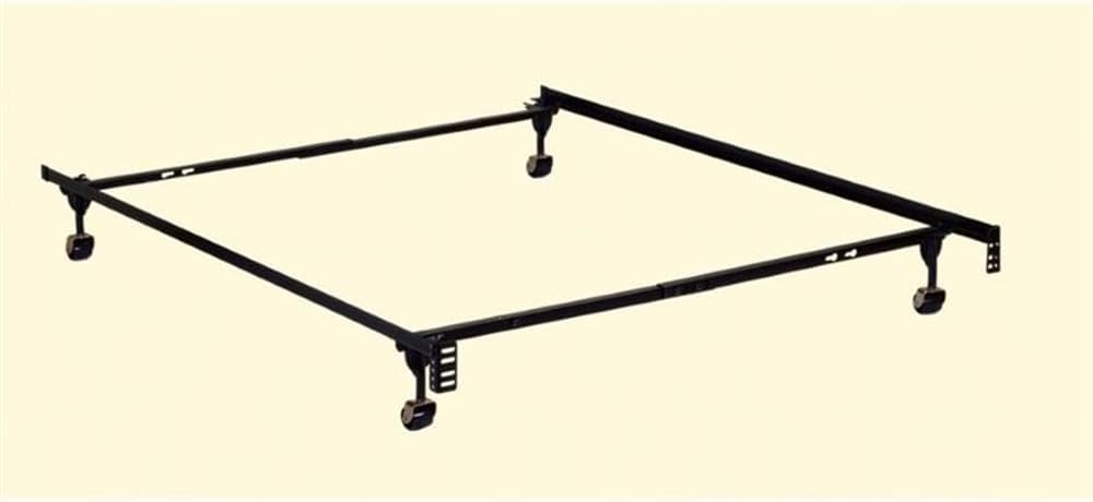 BOWERY HILL Modern Adjustable Twin/Full Bed Frame, Heavy Duty High Carbon Steel, Black Finish, Solid Rivet Construction, Industrial Style with Casters and Headboard Brackets, 64" L x 39" W x 7" H