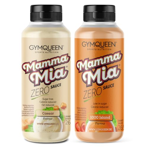GymQueen Mamma Mia Zero Sauce 2x265ml, Crazy Caesar + 1000 Island, kalorienreduziert, ohne Fett & ohne Zuckerzusatz, zum Verfeinern von Gerichten oder als Salat-Dressing GymQueen Mamma Mia Zero Sauce 2x265ml, Crazy Caesar + 1000 Island, kalorienreduziert, ohne Fett & ohne Zuckerzusatz, zum Verfeinern von Gerichten oder als Salat-Dressing