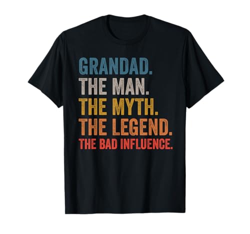 Birthdays & Fathers day Tee Store Grandad The Man The Myth The Legend The Bad Influence Black Cotton 100% T-Shirt