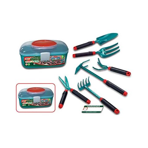 Kidoloop 8 Pcs Kids Children My First Gardening Sand Tool Set with Carry Case Pretend Play, ABS Material & Smooth Rounded Edges, 6 Pcs Tools, 1 Garderer Card with Carry Case Cover