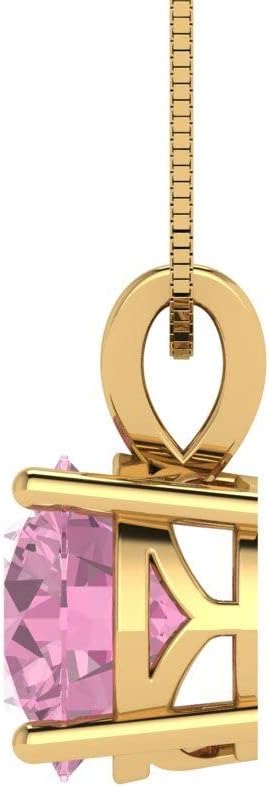 Clara Pucci 2.5 cttw Pink Simulated Diamond Yellow Gold-Plated Silver Necklace and Pendant for Women (18" Box Chain,Round Cut,9mm) - Image 3