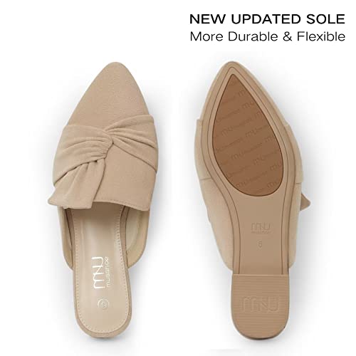Musshoe Women Mules Slip On Comfortable Pointed Toe Mules For Women Flats With Knot,Nude 7 #TOP2
