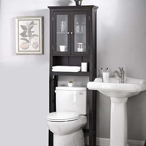 Glitzhome Wooden Bathroom Free Standing Storage Cabinet With Multifunctional Cabinet With Glass Double Doors And Adjustable Shelf #TOP6