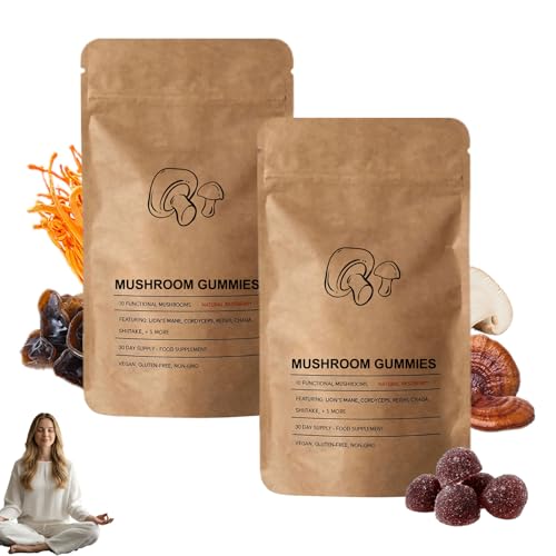10 in 1 Mushroom Gummies High Strength 2500mg Multi Mushroom Complex for Women & Men 10 Varieties Vegan Mushroom Gummies with Lions Mane Reishi Chaga Shiitake 60 Vegan Gummies (2 Bags)