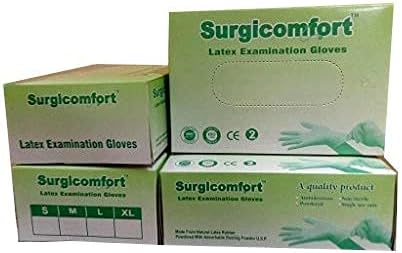 SURGICOMFORT, Latex Lightly Powdered Examination Gloves (White, Medium) -100 Pieces Box