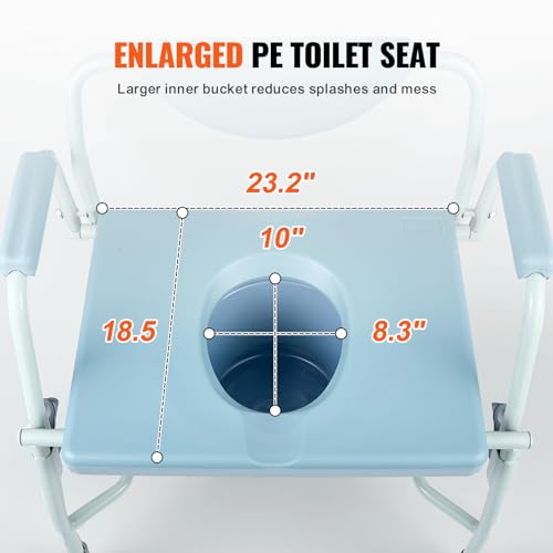 VEVOR Raised Toilet Seat, Adjustable Height with 5 Levels, Drop-Arm Design, Detachable Backrest, 7L Easy-Clean Bucket, Quick Assembly, Support up to 1000lbs, Ideal Bedside Commode for Elderly & Adults by VEVOR - Image 6