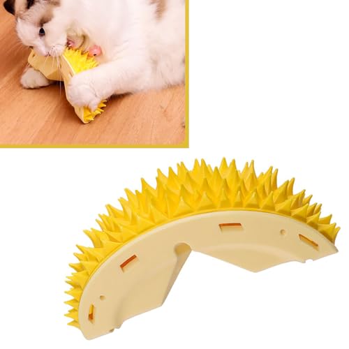 Image of Cat Self Groomer, Dog Cat Corner Groomer Durian Shape, Grooming Massage Brush Self Adhesive Wall Corner Scratcher Comb, ABS PVC Catnip Container Bright Corner Scratcher