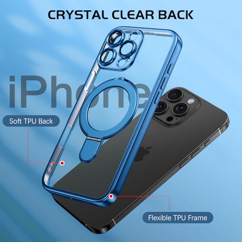 Coque iPhone 16 Pro Max transparente avec anneau de support invisible bleu