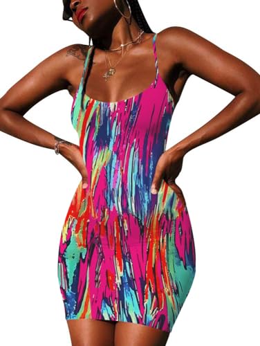Image of Nimsruc Women Sexy Bodycon Mini Dress Summer Short Backless Spaghetti Strap Dresses