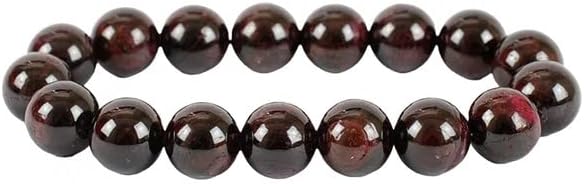YONKU Hand Crafted Almandine Garnet Bracelet, 10 mm Bead Strand, Classic Style, Brass, Crystal, Gemstone, Unisex, 18 cm Chain Length