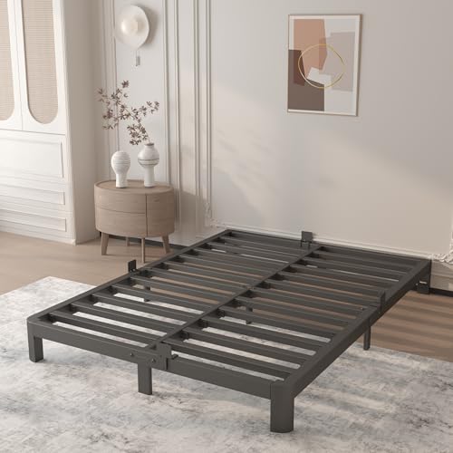 Image of 6 Inch Bed Frame Full Size with Metal Gaskets, Heavy Duty Steel Support 3500 LBS, No Box Spring Needed, DIY Headboard, Anti-Slip Mattress Stopper, Round Corner Leg, Easy Assembly, Black