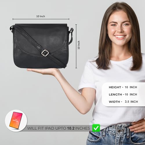 Image of Genuine Leather Shoulder Crossbody Purse For Women with Adjustable Strap, Mobile Pocket & Outside & Inside Zipper