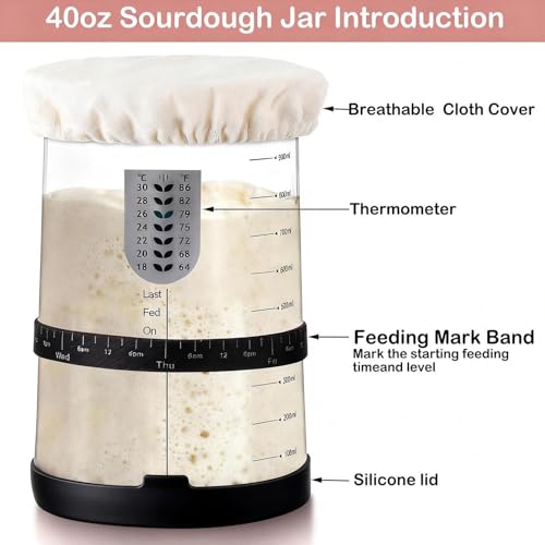 Tarro de masa madre de vidrio transparente con kit de inicio para fermentar 7