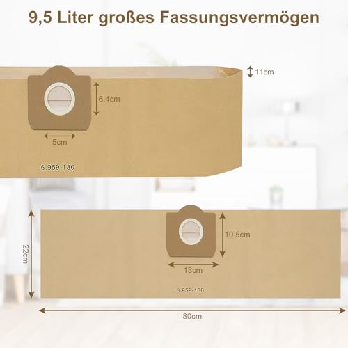 Fishoney 5 Stück WD3 Staubsaugerbeutel für Kärcher 6.959-130.0, Papier filterbeutel für WD3 1629 MV3 A2201/2204/2504/2554/2251/2604 Staubsauger Papierbeutel Kärcher WD3 Beutel