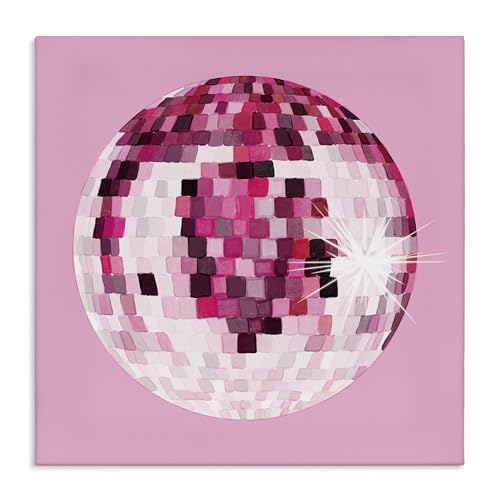 Image of Stupell Industries Dazzling Pink Disco Ball Shining Geometric Pattern, Design by Hey Bre! Creative Studio, Gallery Wrapped Canvas, 17 x 17 | Stupell Industries | 17 x 17 Inches, Easy to Hang and Sturdy, Made in USA, by Hey Bre! Creative Studio