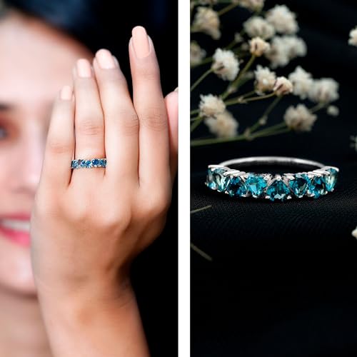 Natural London Blue Topaz Heart Eternity Band for Women, 4 mm Heart Shape Blue Topaz Ring, Aaa Quality - Ready To Gift2