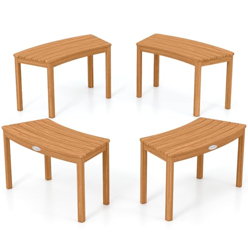 DREAMADE Lot de 2/4 Bancs Extérieurs Incurvés, Bancs de Foyer sans Dossier en Bois d’Acacia avec Assises à Lattes, pour Patio, Jardin, Terrasse, Charge...
