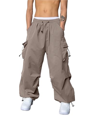 Image of Maniac Mens Solid Side Pockets Mink Nylon Fabric Baggy fit Cargo Pant for Men