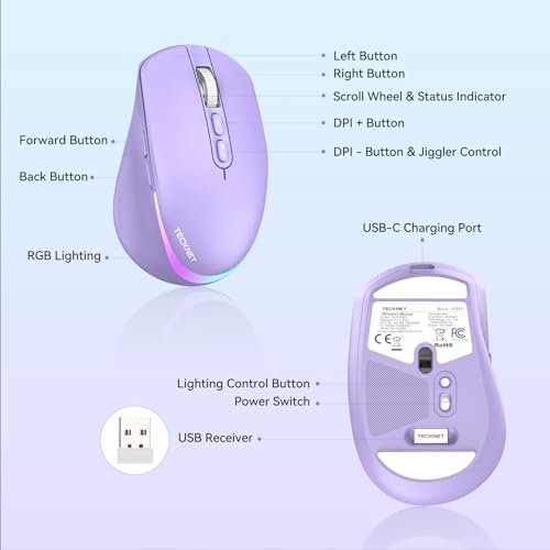TECKNET LED Wireless Mouse Jiggler, Rechargeable Mouse with Built-in Mover - image 7