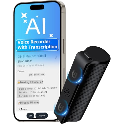 Enregistreur Vocal IA Dictaphone Numérique avec Transcription et Résumé IA Saisie multimodale d’Enregistrement Jusqu’à 30 Jours, Contrôle par App, Prise de Son 360°, Réduction de Bruit AI dictaphone