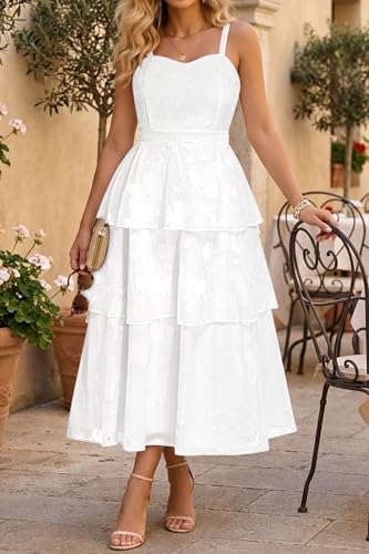 Image of Plus Size Summer Dresses - Floral Beach Wedding Guest Semi Formal Tiered Flowy Long Sundress