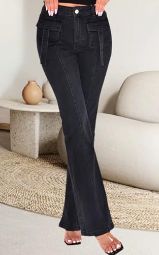 Women's Casual Straight Leg Jeans High Waist Stretchy Classic Denim Pants with Pocket3