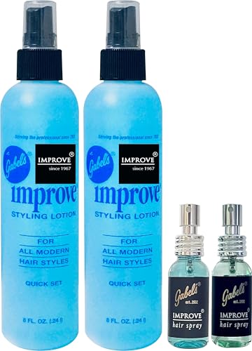 Improve Gabel's Styling Lotion Hair Spray Quick Set - 2 Blue (2.8oz) and 1 Green (1oz) Authentic Manufacturer Direct with Gabel's Logo -  Gabel's Cosmetics Inc., IGSL_RHSH_BLUE-8OZ_2_GREEN-BLUE-1OZ_1