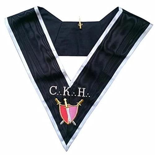 Bricks Masons Grand Servant d'Armes 30th Degree French Collar - Black Moire with White Borders