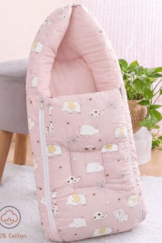 Image of VoiDrop 3 in 1 Baby Sleeping Bag /Baby Bedding Set for New Born, Baby Bed for New Born /Very Soft & Comfortable 0-12 Months /Foldable & Washable Cotton-Pink Desgin