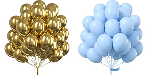 Blue Balloons 50 pcs 12 Inch and Gold Balloons 50 pcs 12 inch