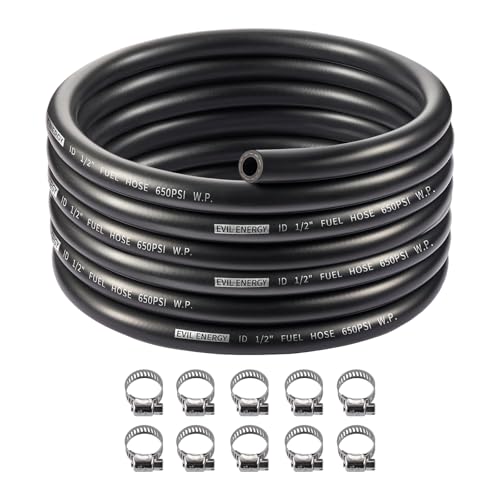 EVIL ENERGY 8AN 1/2” CPE Rubber 1/2 Push Lock Fuel Hose 20FT and Hose Clamps 10PCS