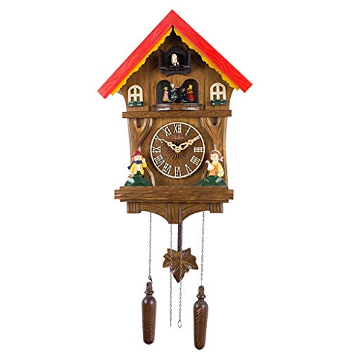 LJTT Reloj de Cuco de Madera Maciza con música y muñecas de Baile giratorias, Reloj de Pared con 3D casa de Color Tallada a Mano, Reloj para niños, Regalos para niños Cover